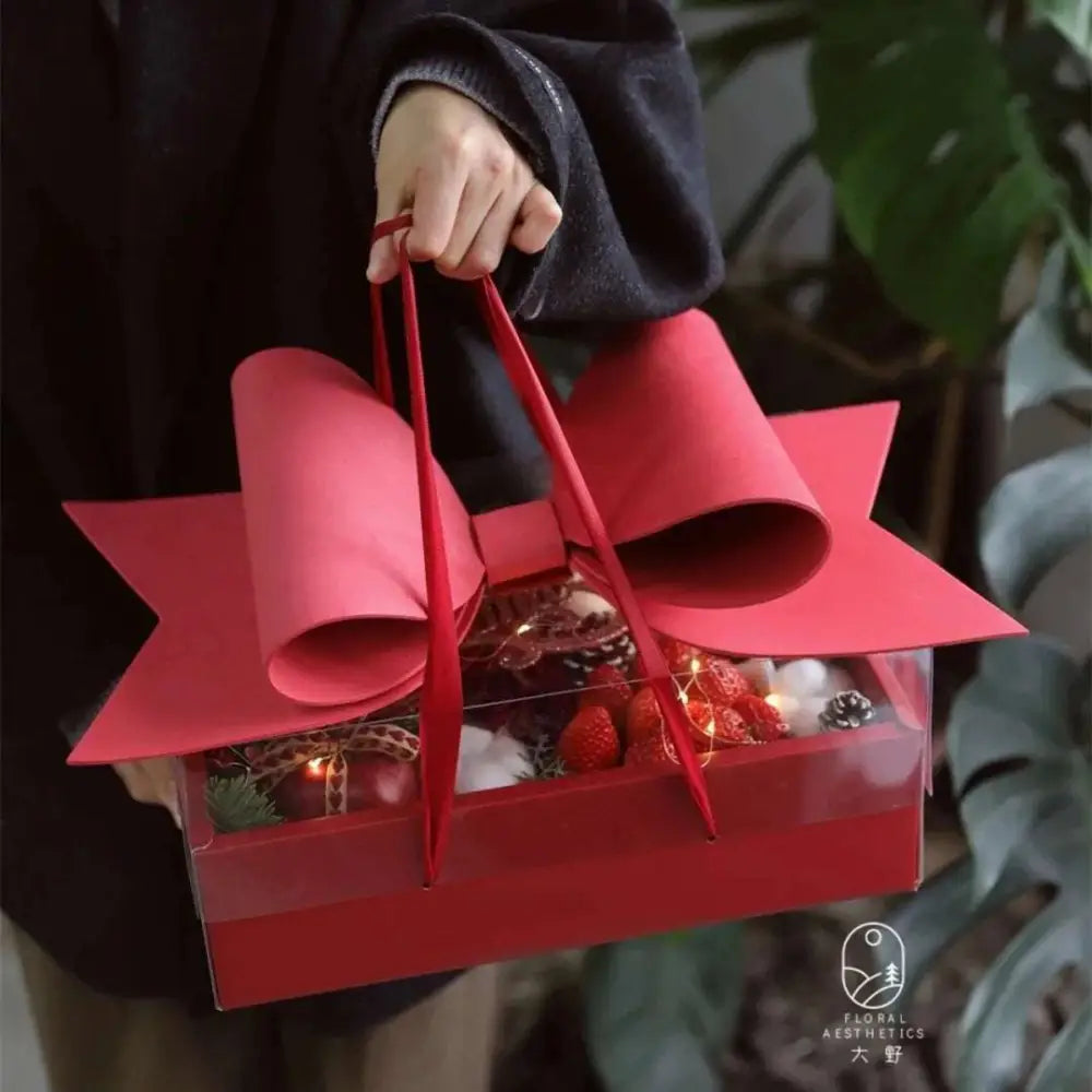Red Bow Knot Handheld Flower Box with Clear Window