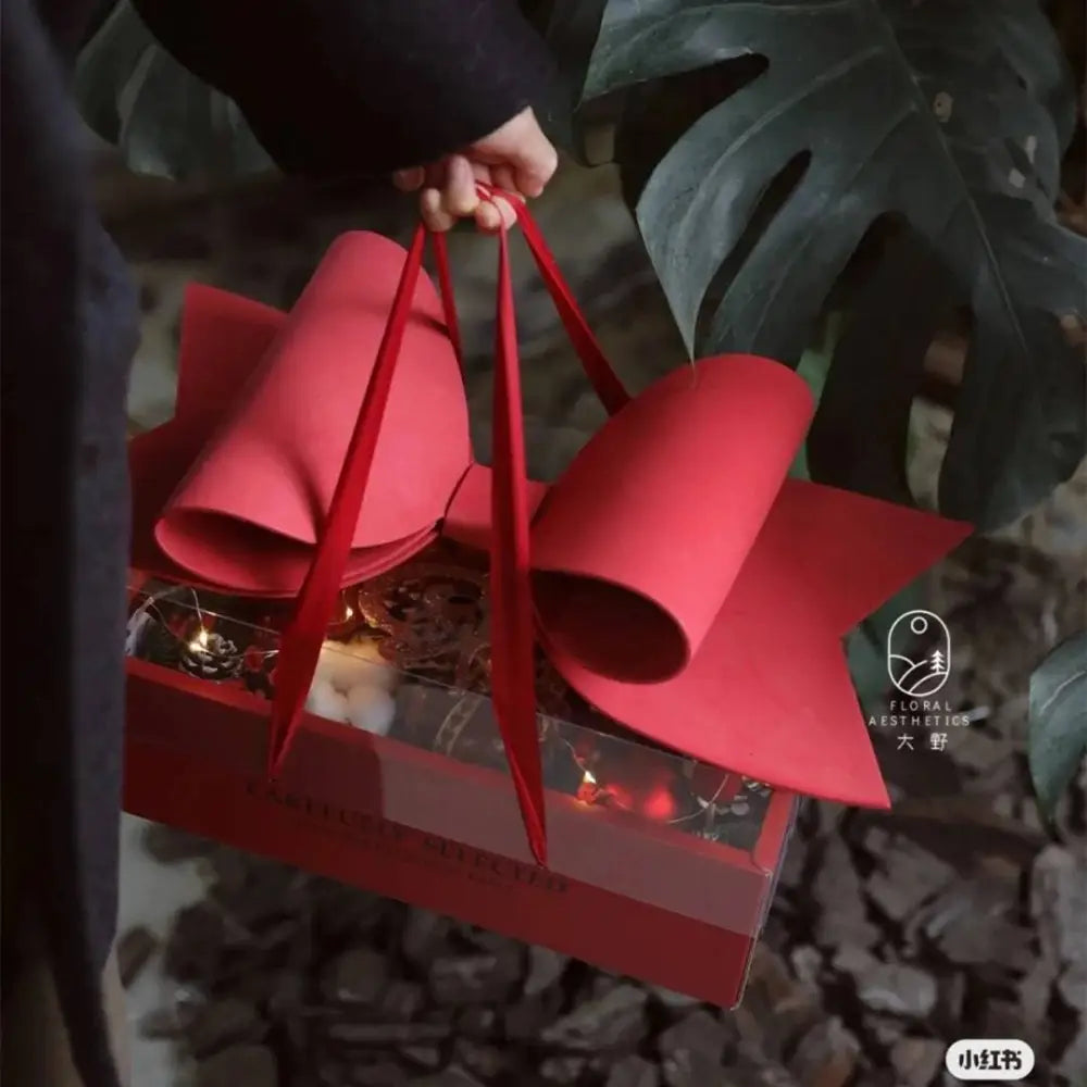 Red Bow Knot Handheld Flower Box with Clear Window