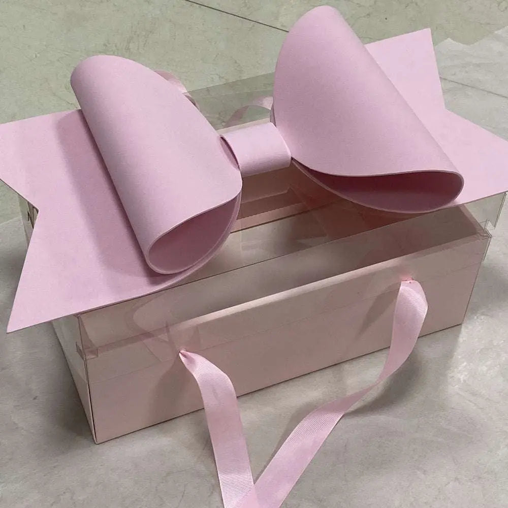 Red Bow Knot Handheld Flower Box with Clear Window