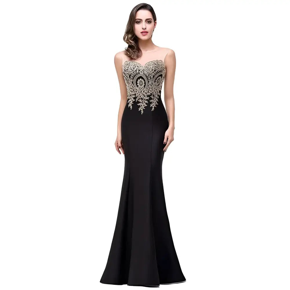 Red Gold Beaded Fishtail Skirt Evening Gown
