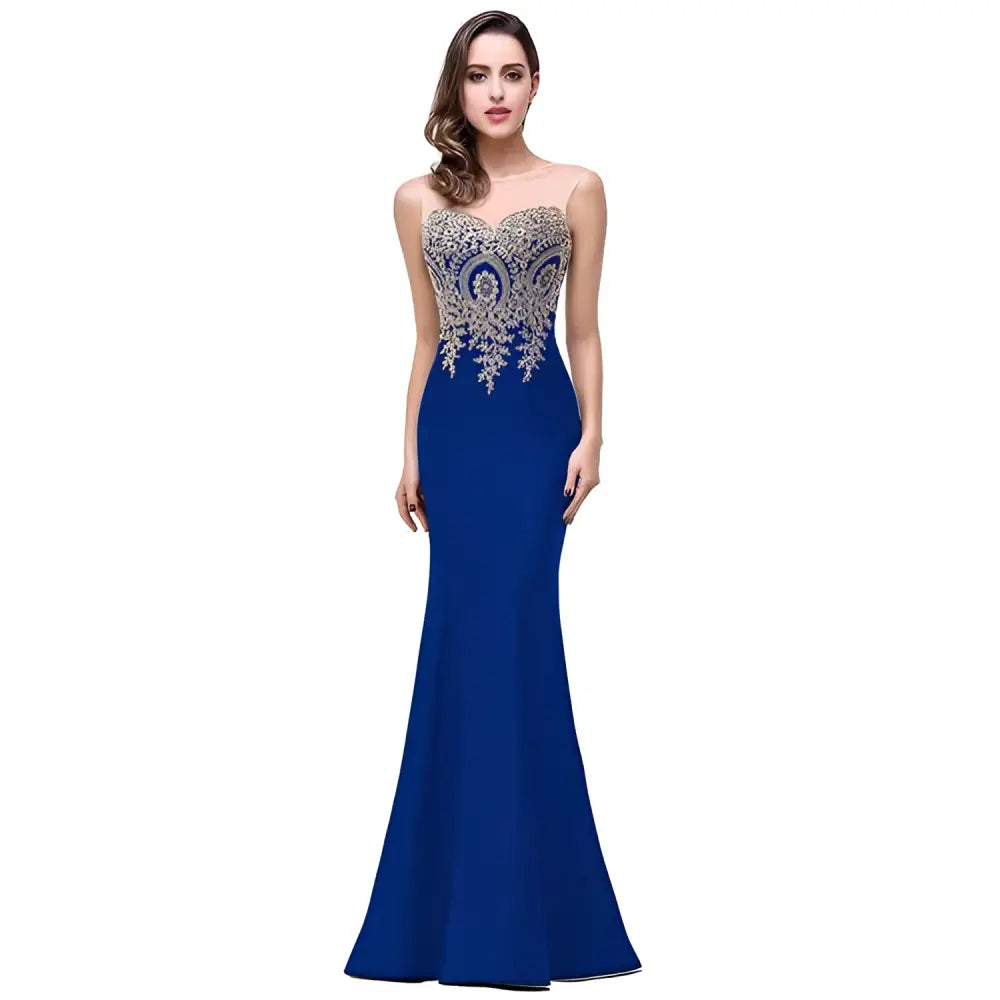 Red Gold Beaded Fishtail Skirt Evening Gown