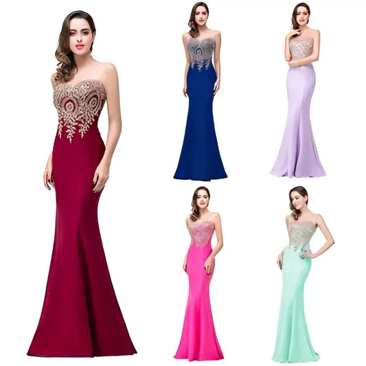 Red Gold Beaded Fishtail Skirt Evening Gown