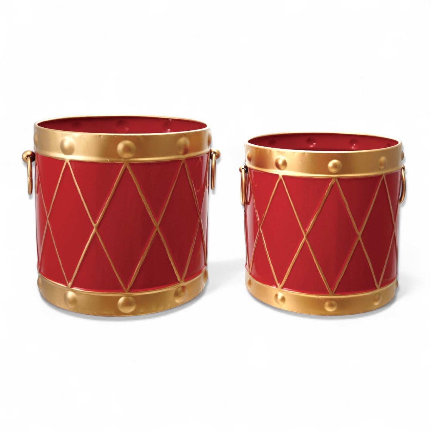 Red & Gold Metal Drum Buckets
