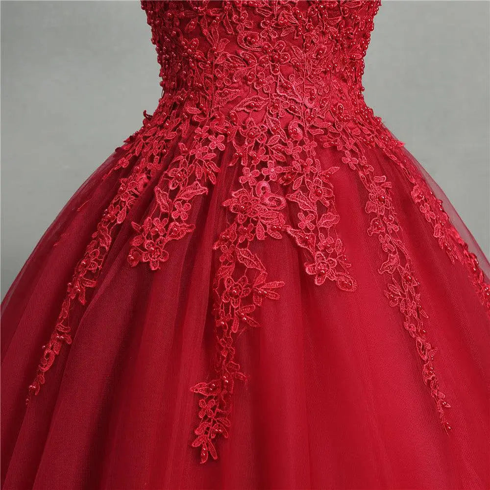 Red Lace Bride Princess Dream Tulle Gown