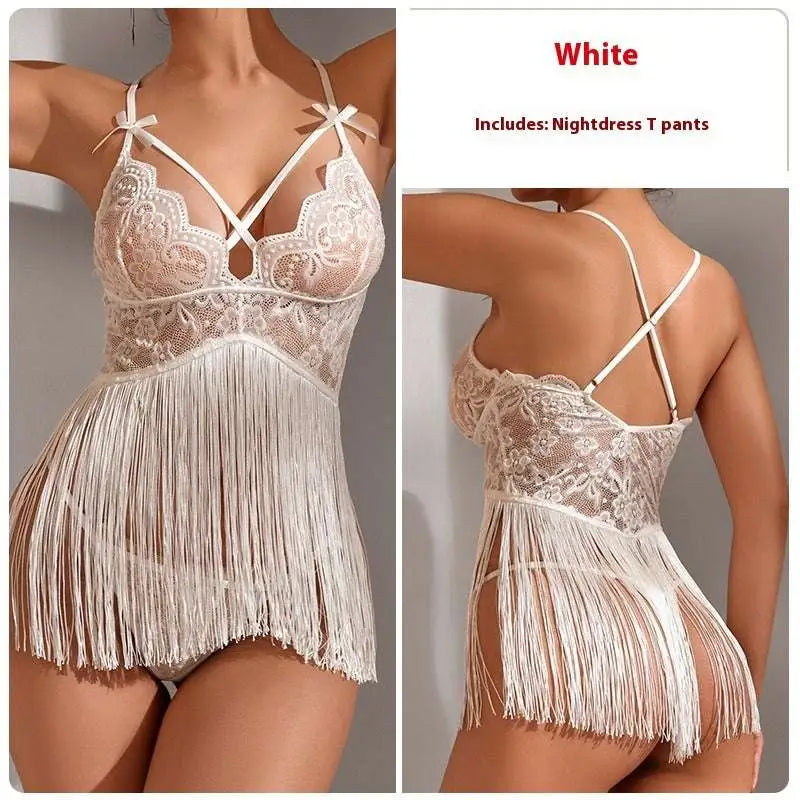 Red Lace Fashion Lace Sling Night Skirt Suit