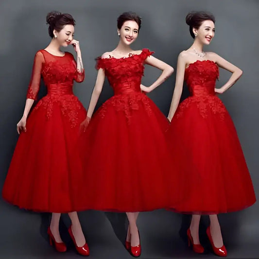 Red Lace Upscale Wedding Evening Dress