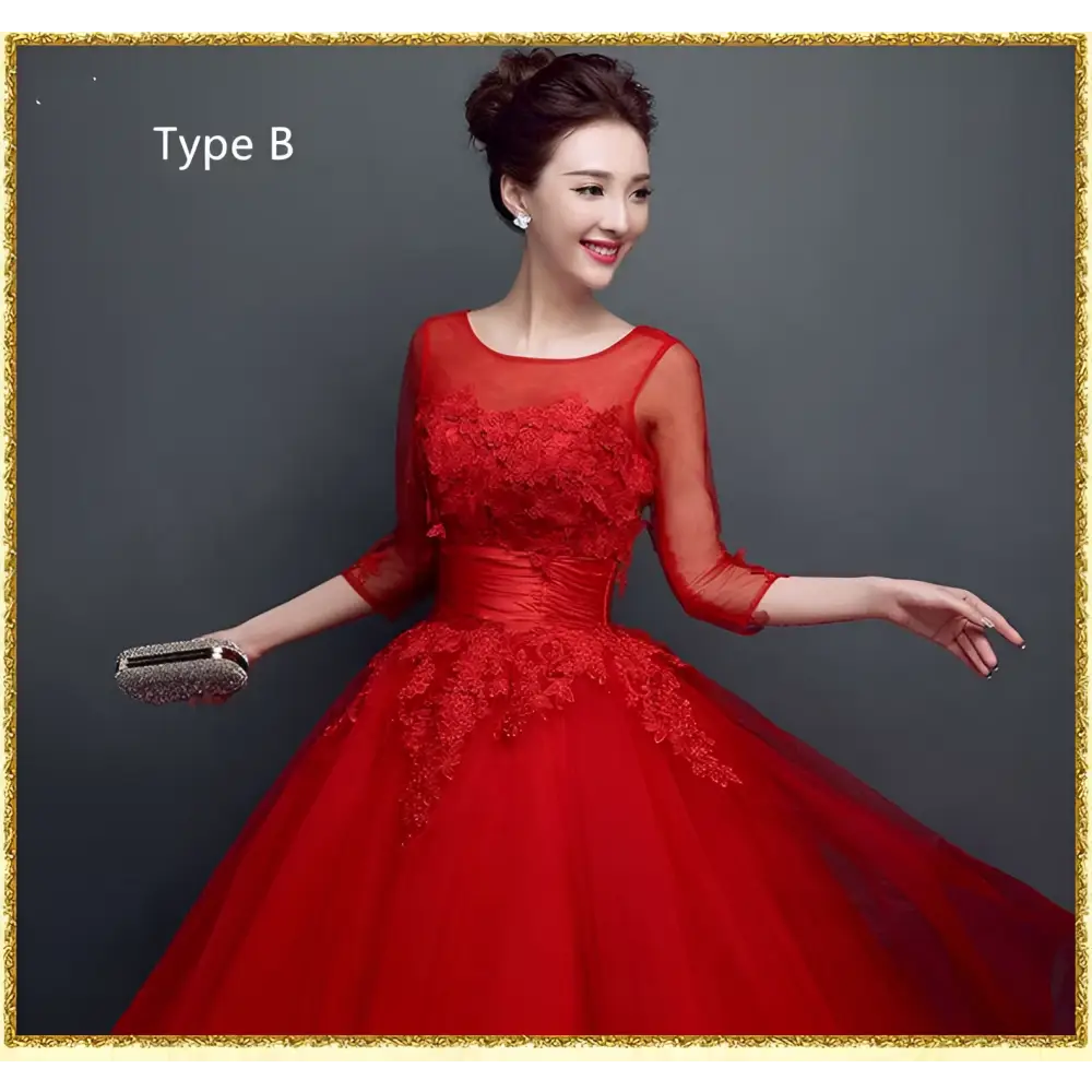 Red Lace Upscale Wedding Evening Dress