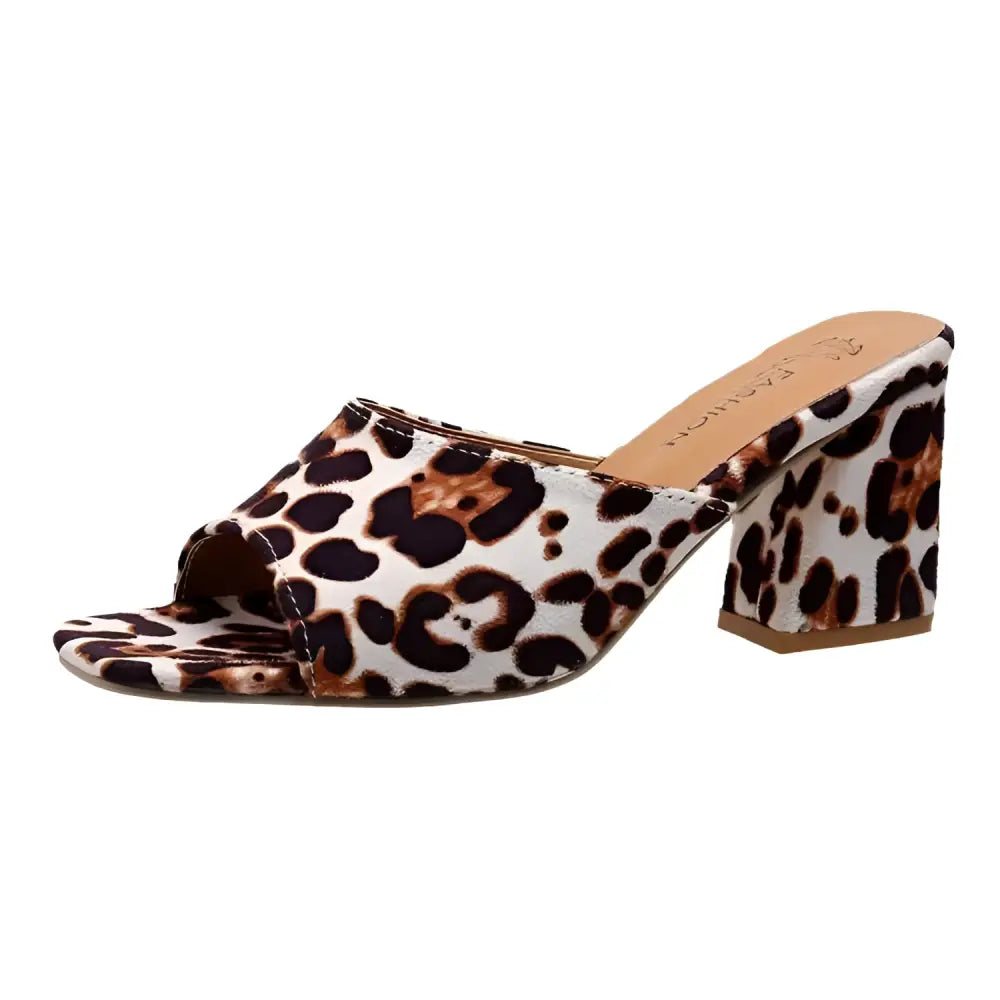 Red Leopard Square Toe Sandals Summer Block Heels
