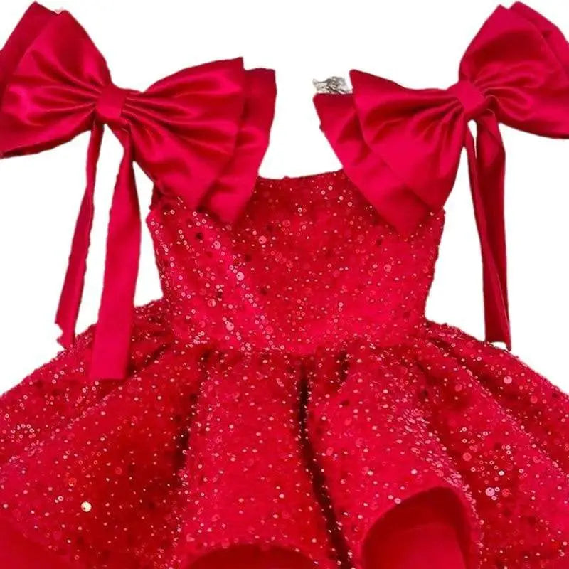 Red Princess Dress with Tulle Tutu and Bow Sleeves
