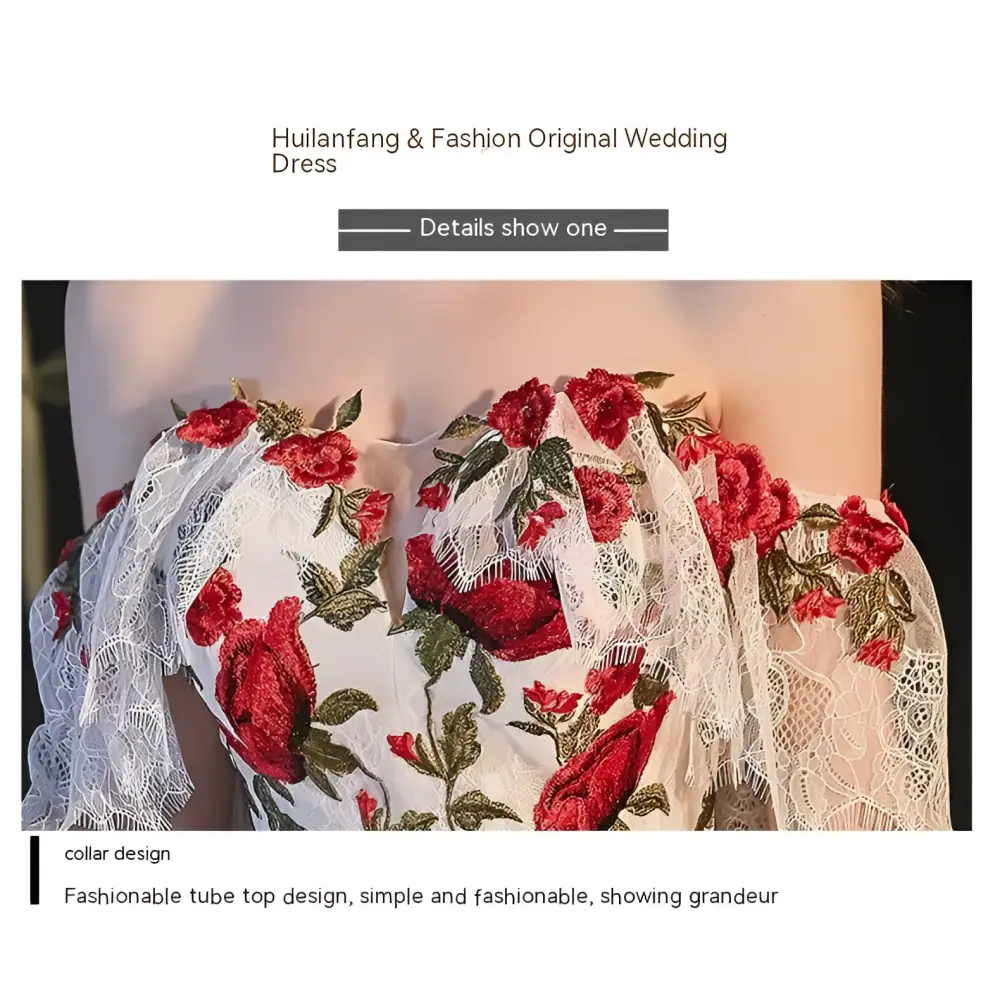 Red Rose Embroidery Temperament Bride Bra Wedding Dress