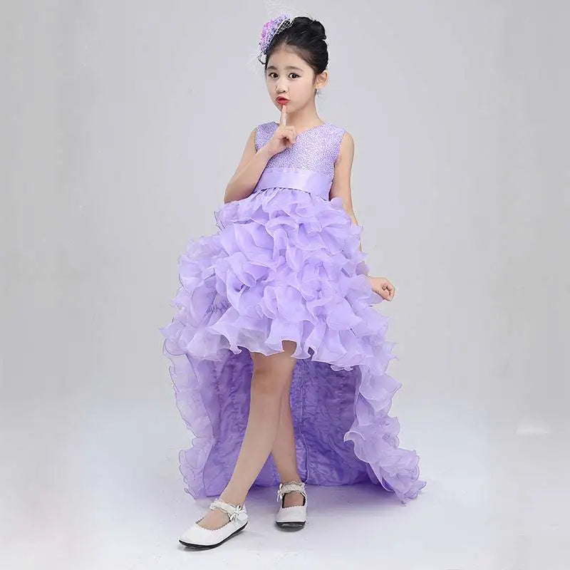 Red Ruffled Girls Dress Wedding Flower Girl Gown