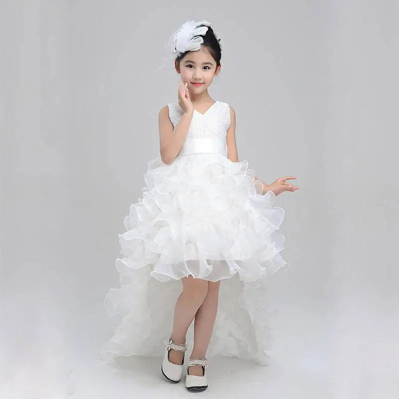 Red Ruffled Girls Dress Wedding Flower Girl Gown