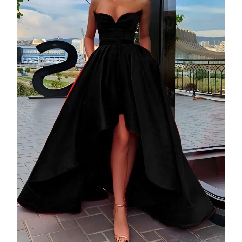 Red Satin High Low Ladies Evening Dress