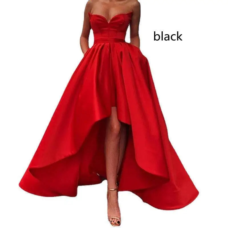 Red Satin High Low Ladies Evening Dress
