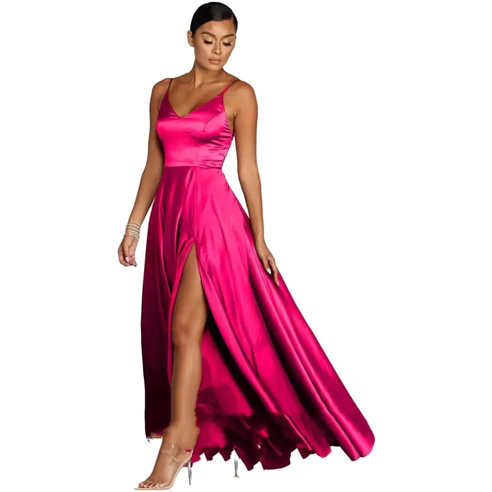 Red Satin Temperament Long Dress