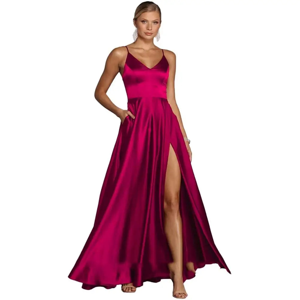 Red Satin Temperament Long Dress