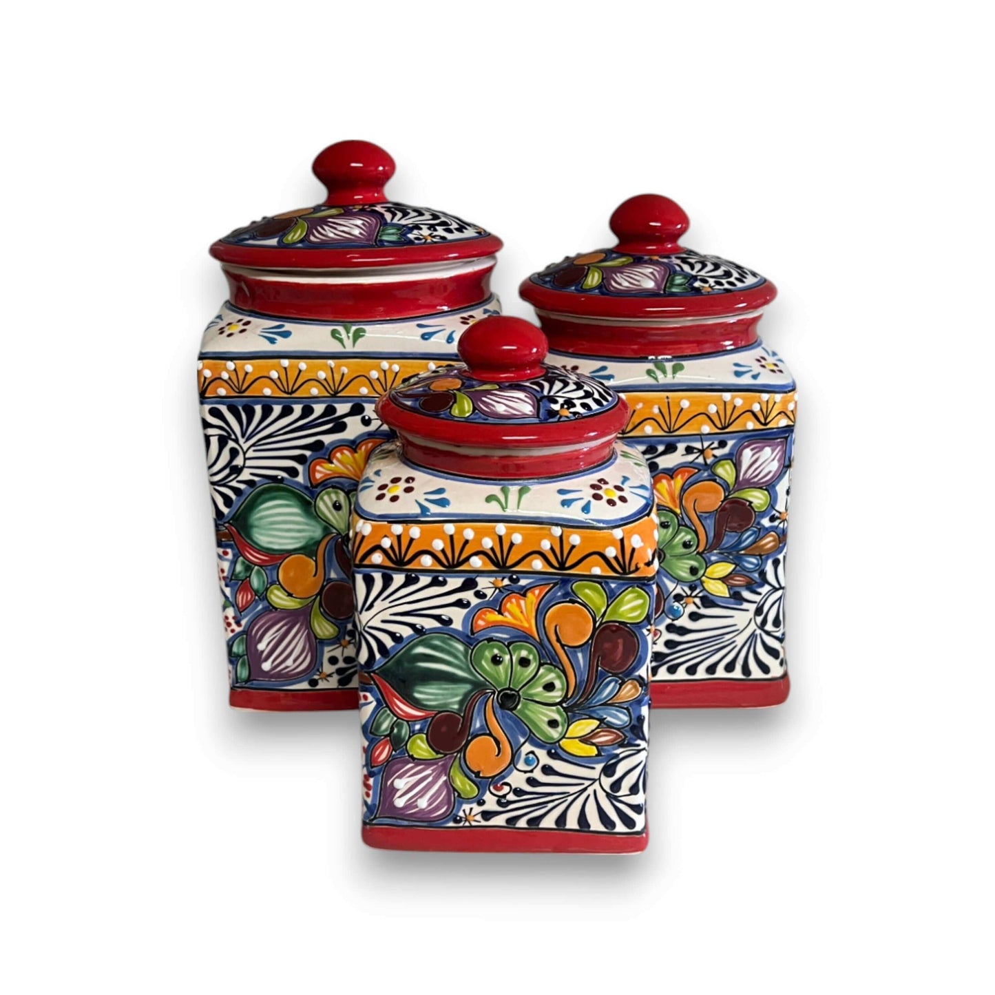 Red Talavera Canister Set | Hand-Painted Mexican Kitchen Jars