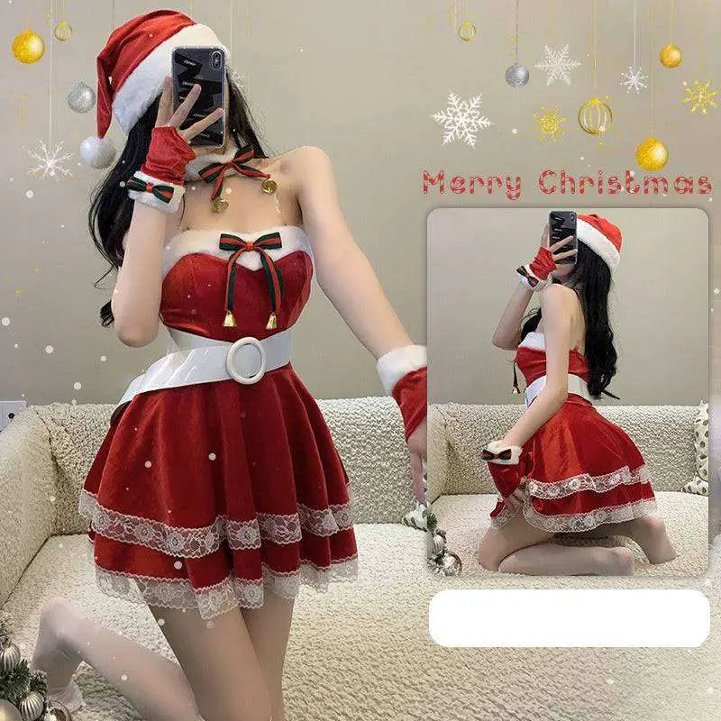Red Velvet Christmas Dress Stage Anchor Costume