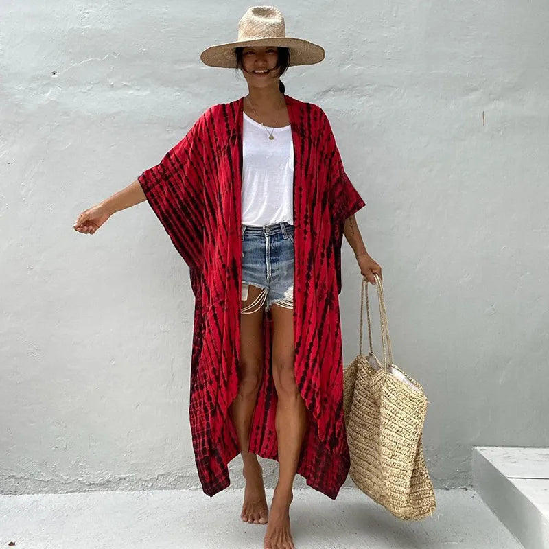 red and black Monaco Poolside Kimono Cover-Up