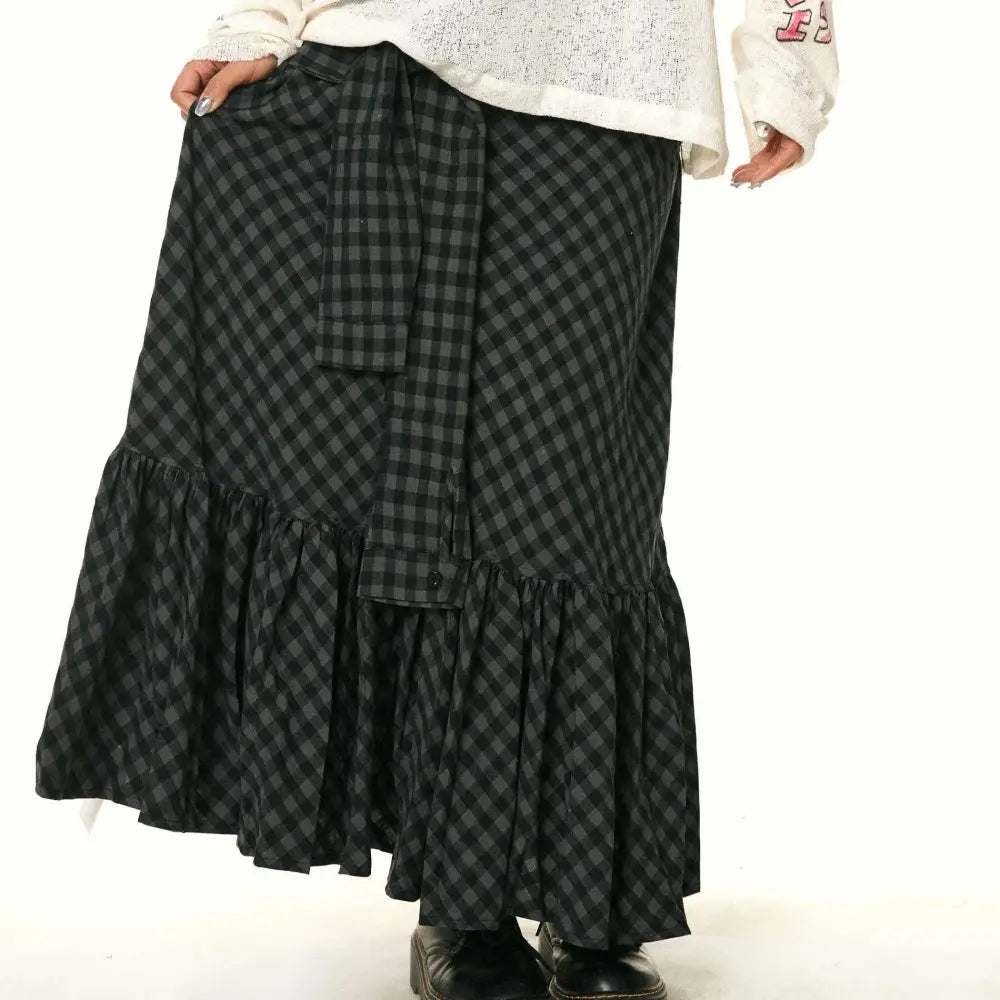 Retro Easy Matching Ruffled Plaid Fishtail Skirt