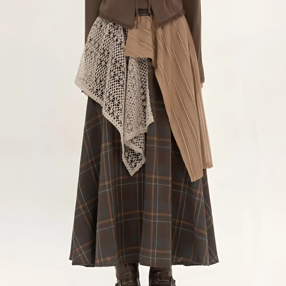 Retro Minority Irregular Plaid A Line Skirt