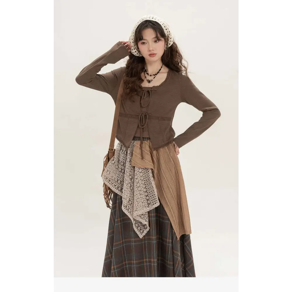 Retro Minority Irregular Plaid A Line Skirt