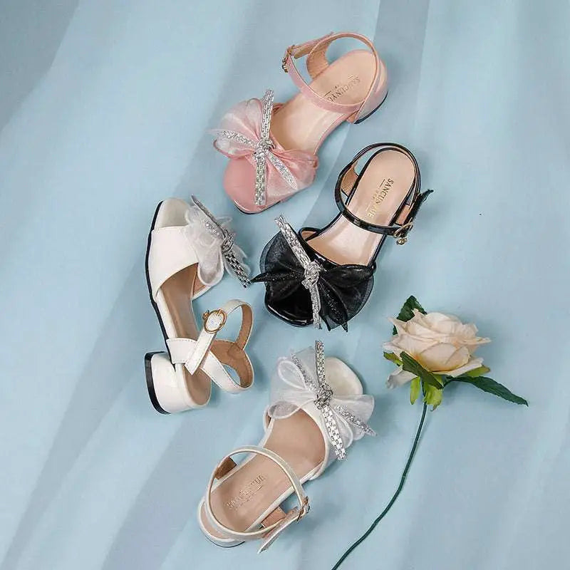 Rhinestone Bow Girl Soft-soled Net Beach Shoes