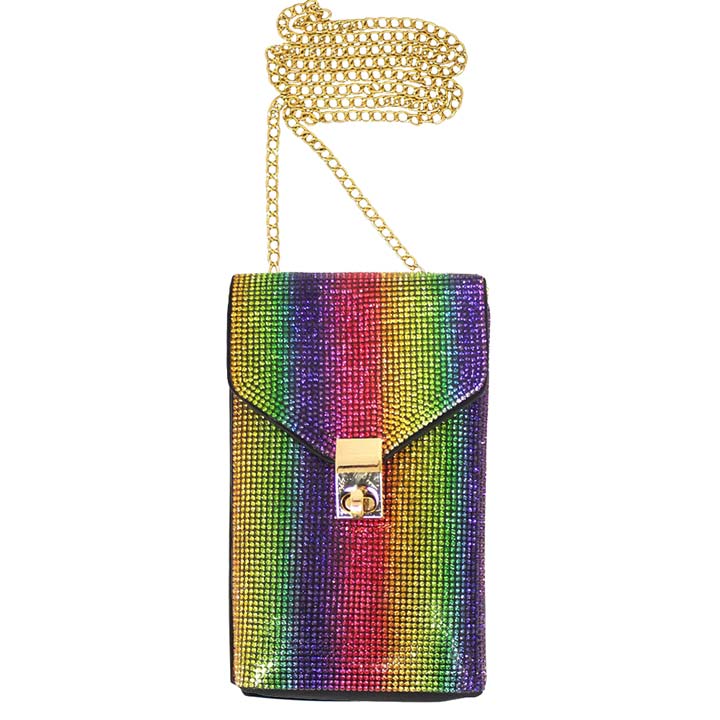 Rhinestone Embellished Chain Crossbody Bag