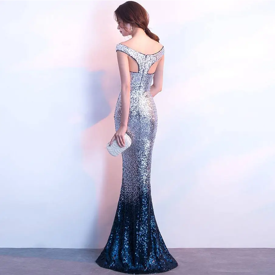 Rose Gold Sequined Long Slim Fit Fashion Host Gown