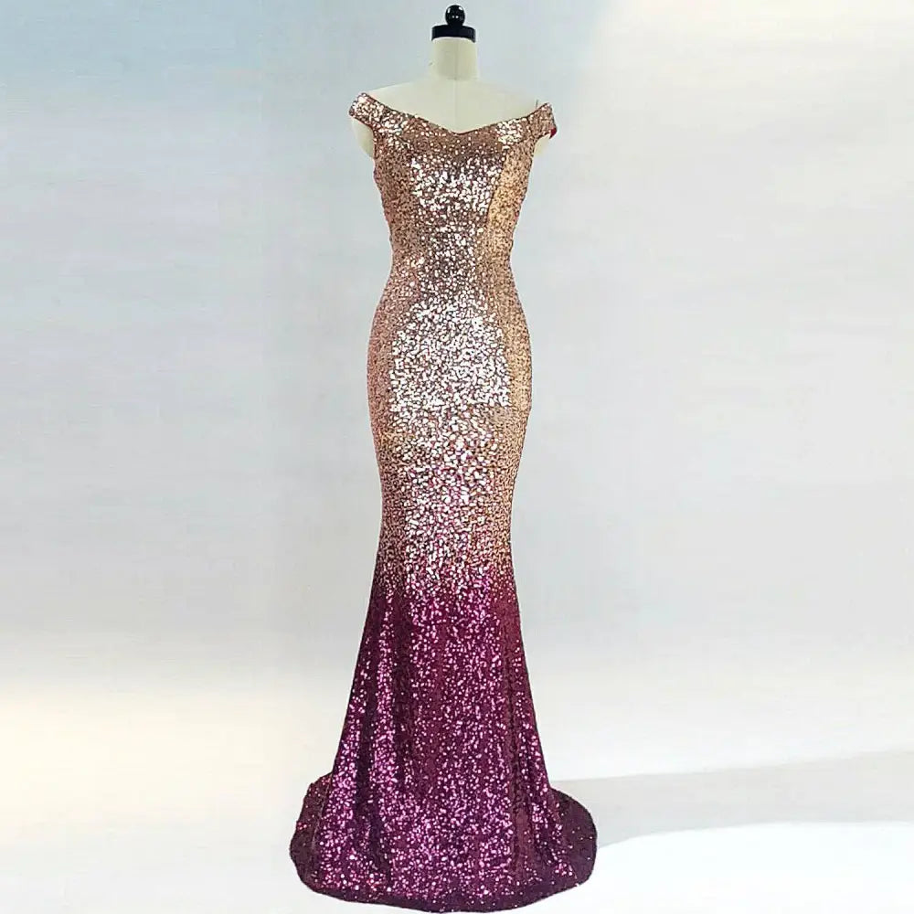 Rose Gold Sequined Long Slim Fit Fashion Host Gown