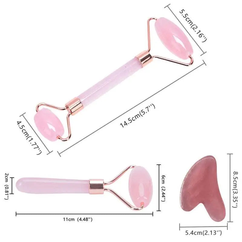 Rose Quartz Facial Roller and Gua Sha Wrinkle Remover