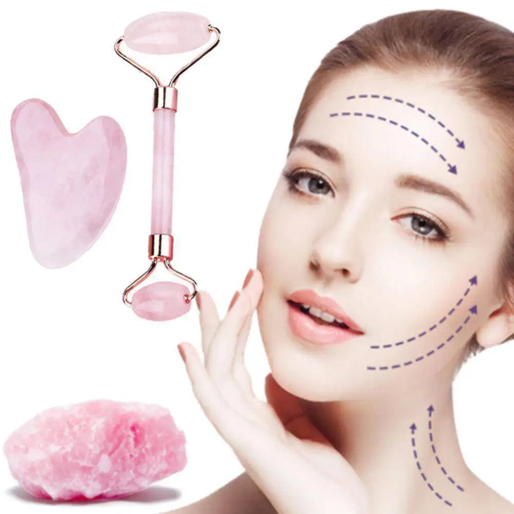 Rose Quartz Facial Roller and Gua Sha Wrinkle Remover