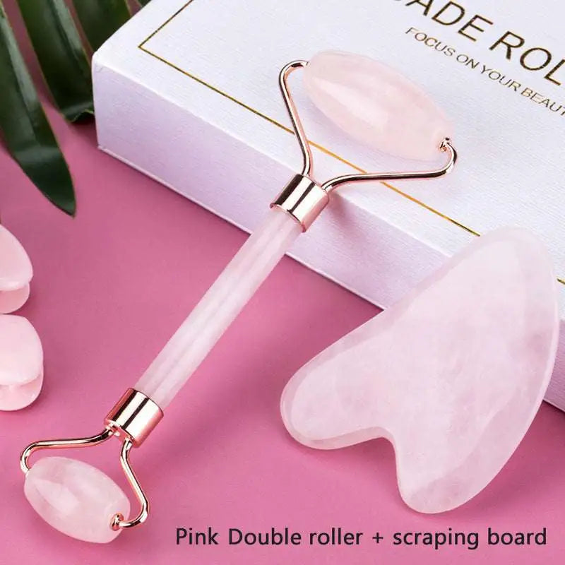 Rose Quartz Facial Roller and Gua Sha Wrinkle Remover