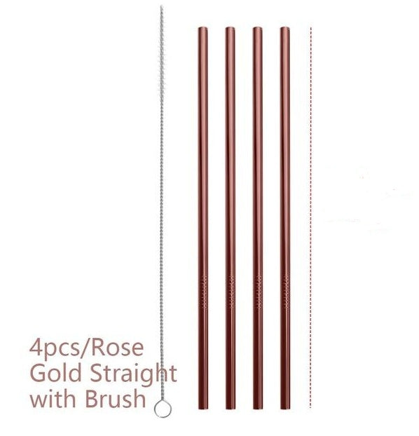 Set of four rose gold straight brushes with a brush on a white background