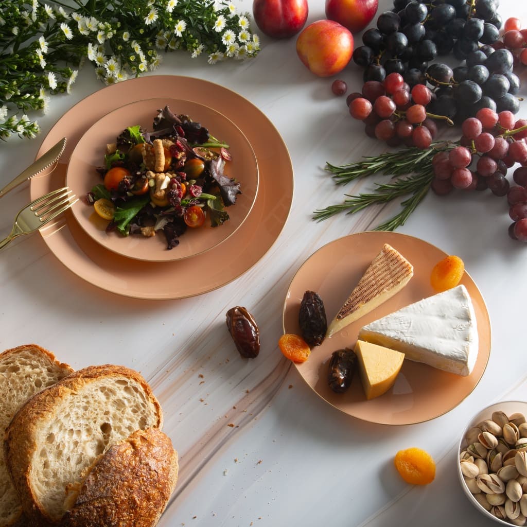Round Clay Beige and Gold Plastic Plates | 10 Pack