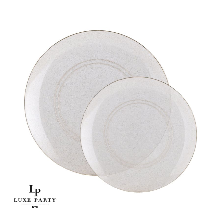 Round Clear and Gold Glitter Plastic Plates | 10 Pack