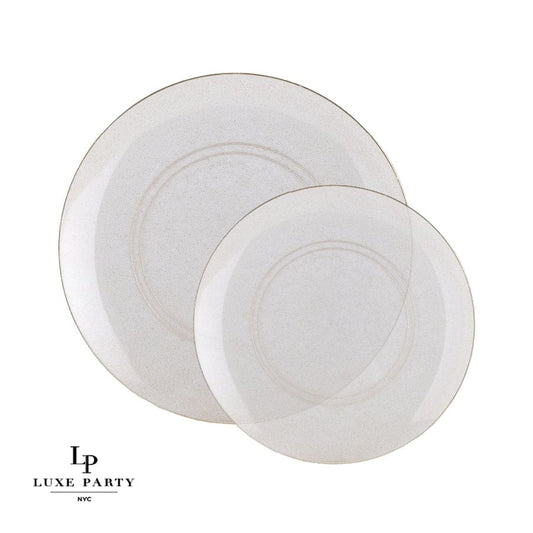Round Clear and Gold Glitter Plastic Plates | 10 Pack
