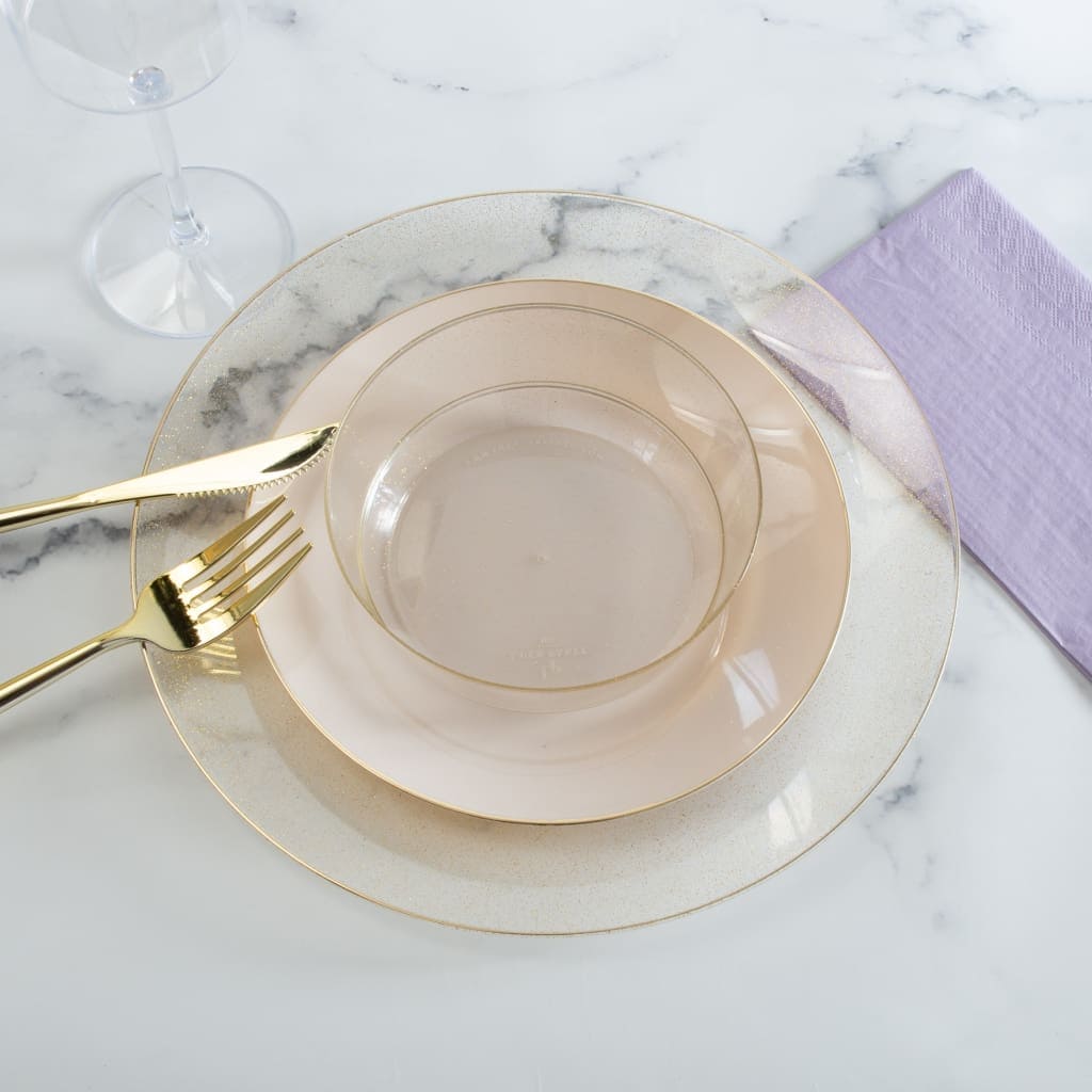 Round Clear and Gold Glitter Plastic Plates | 10 Pack