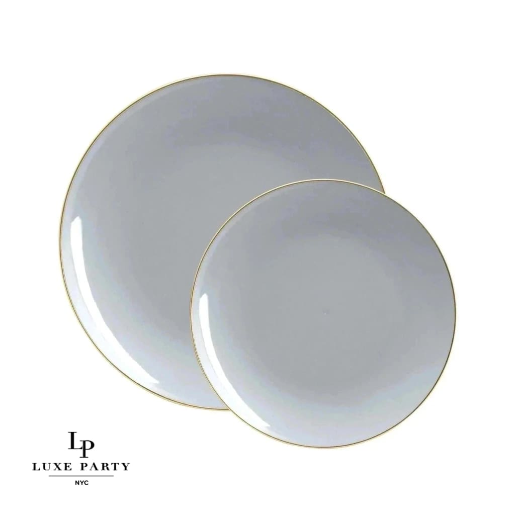 Round Grey and  Gold Plastic  Plates | 10 Pack