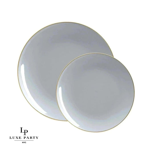 Round Grey and  Gold Plastic  Plates | 10 Pack