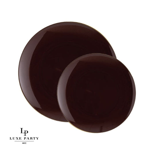 Round Brown Latte and Gold Plastic Plates | 10 Pack