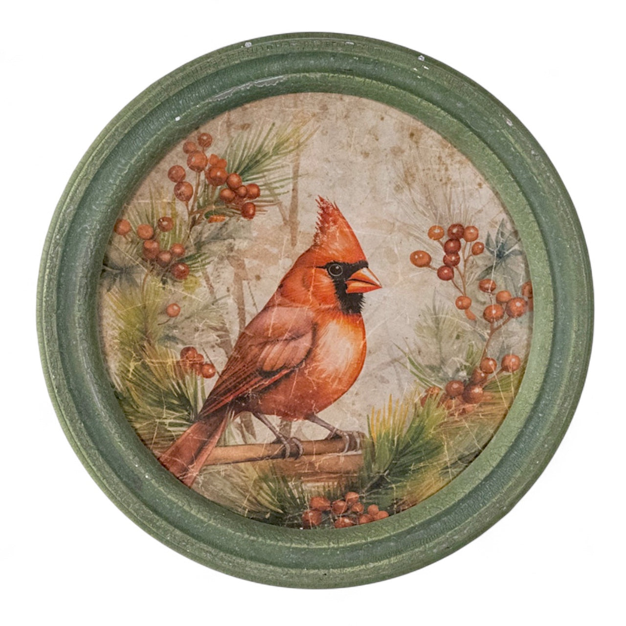 Round Frame Christmas Cardinal Wall Art
