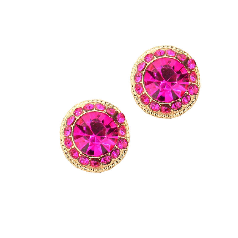 Round Stone Stud Evening Earrings