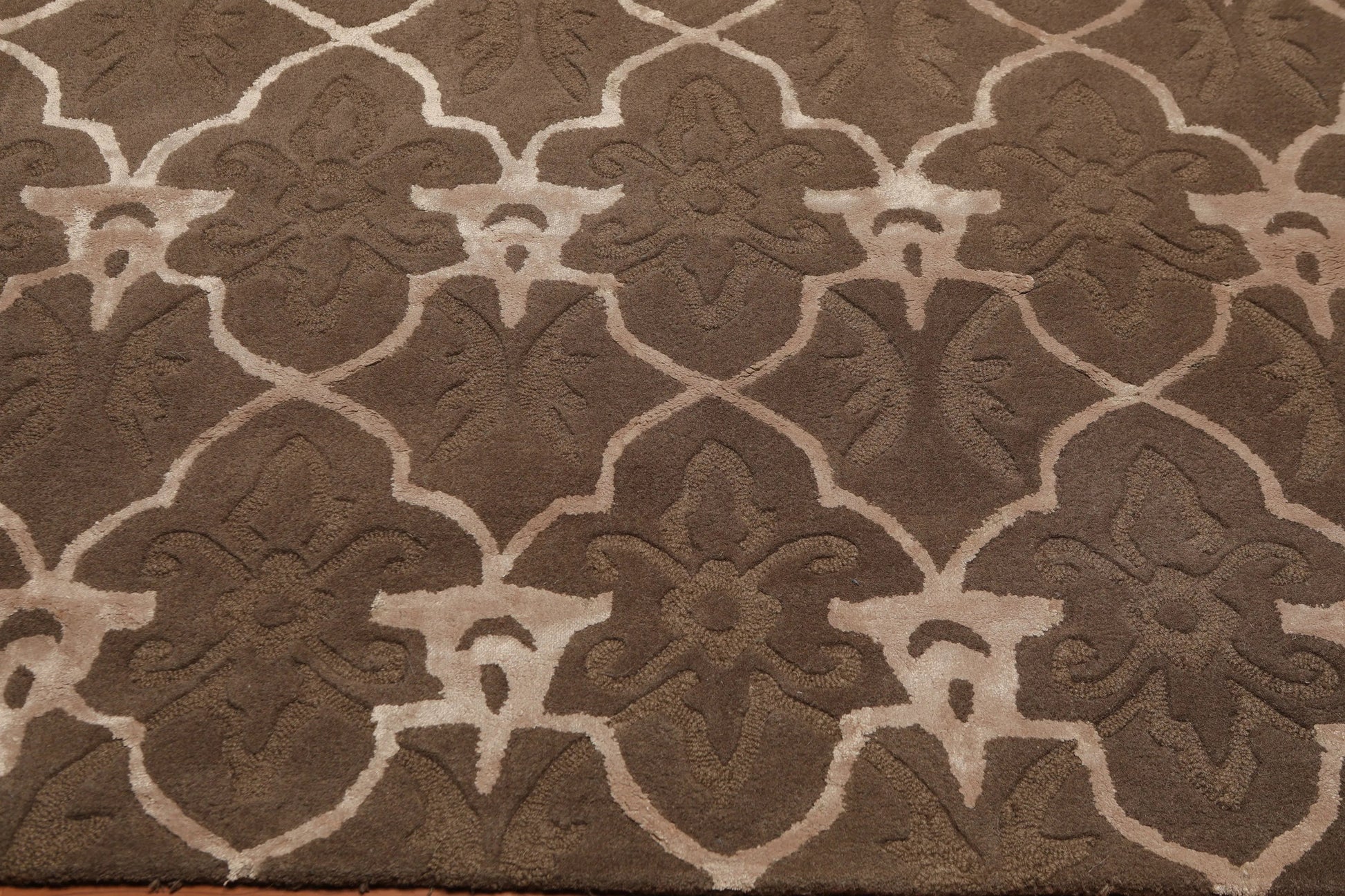 4x6 Brown, Tan Hand Tufted Wool & Bamboo Silk  Oriental Area Rug-4