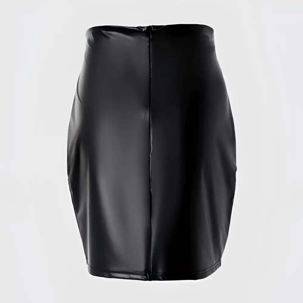 Ruched Black High Waist Tight PU Leather Mini Skirt