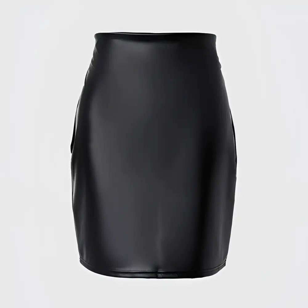 Ruched Black High Waist Tight PU Leather Mini Skirt