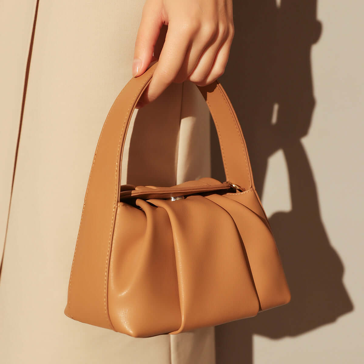 Ruched Leather Handbag-1