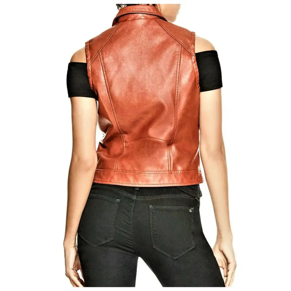 Women's Rust Brown Genuine Leather Motorcycle Vest-1