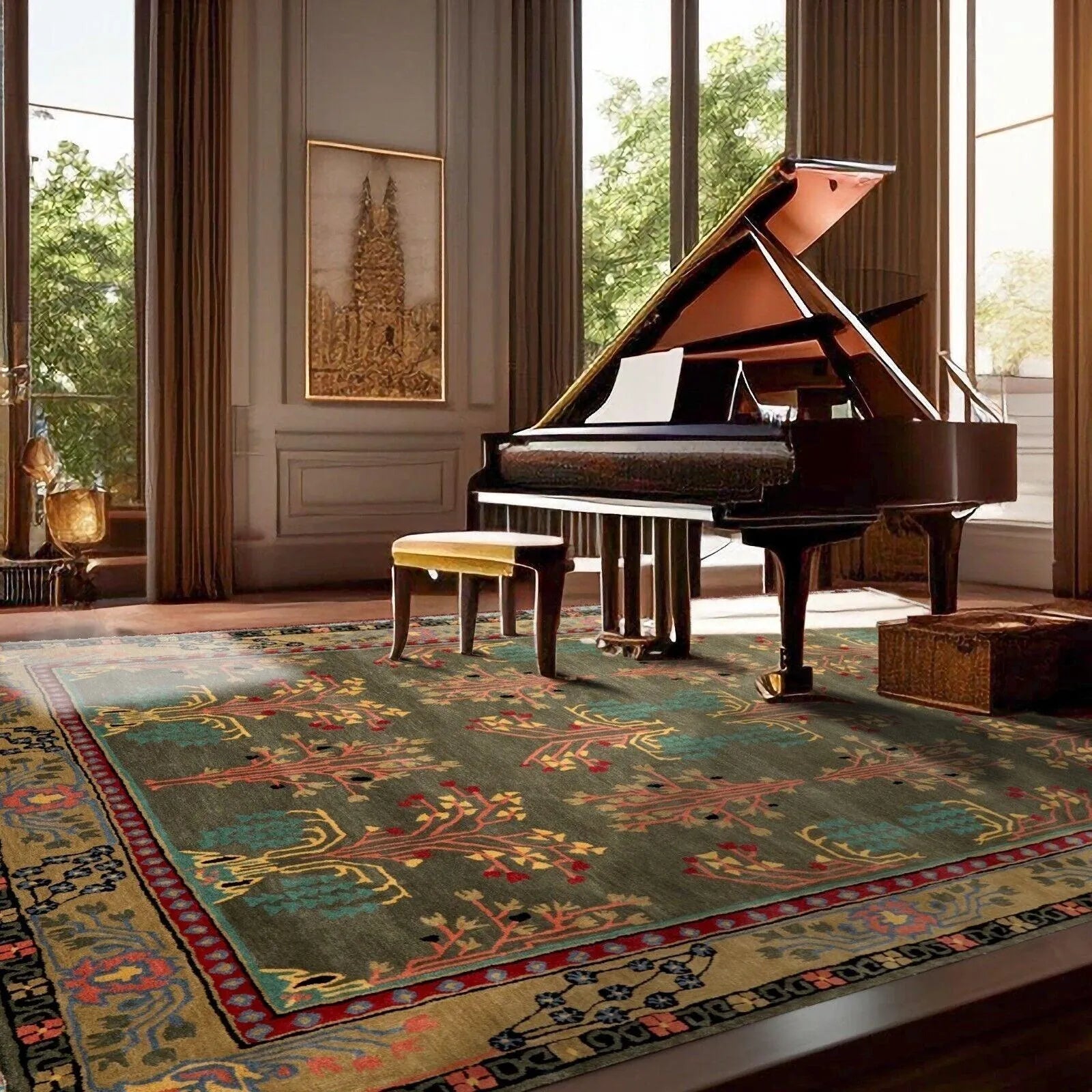 Multi Sizes Donegal Arts & Crafts Handmade 100% Wool Oriental Area Rug Gray/Green Color-1