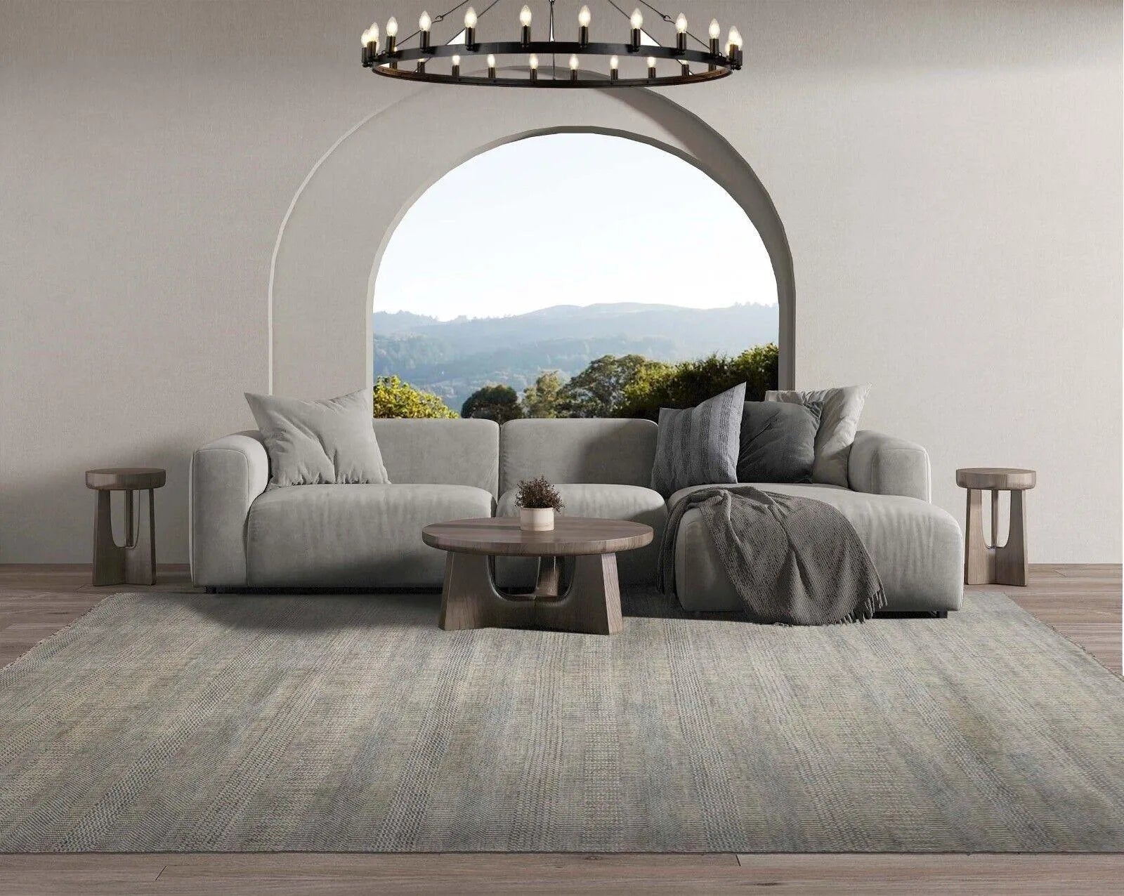 Multi Sizes Blue Hand Knotted Wool and Silk Modern Oriental Area Rug-0